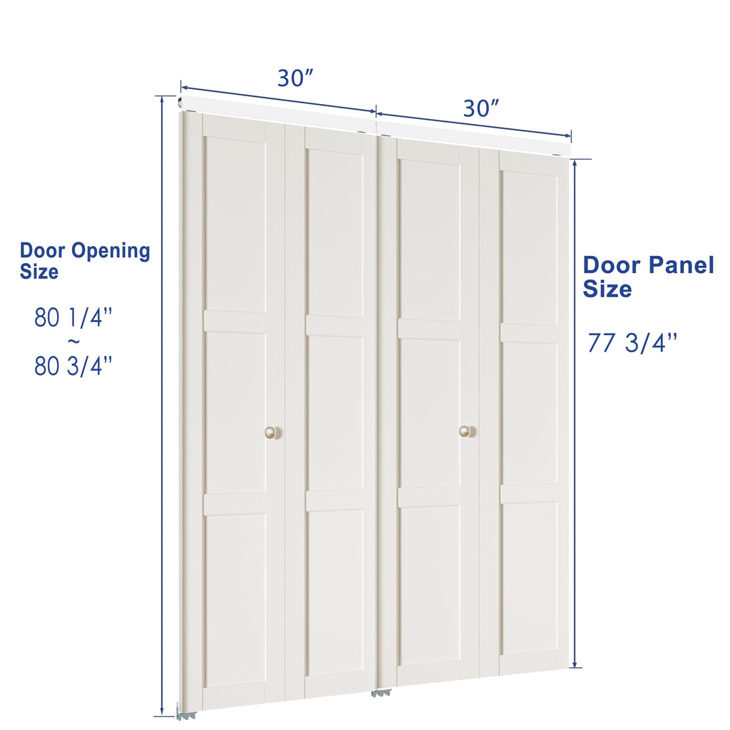 ARKHJEM Bifold Closet Door for 60" x 80" Opening, 3 Lite Closet Folding Door with Concealed Hardware Kit, MDF, Pre-Assembled, White Interior Doors