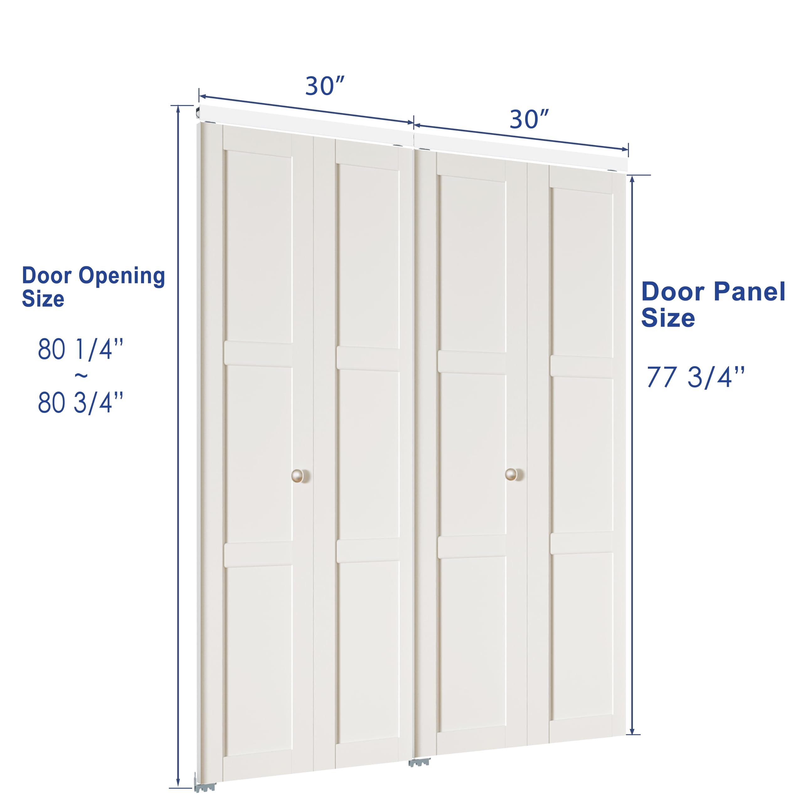ARKHJEM Bifold Closet Door for 60" x 80" Opening, 3 Lite Closet Folding Door with Concealed Hardware Kit, MDF, Pre-Assembled, White Interior Doors