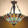 COTOSS Tiffany Pendant Light Fixtures,22" Wide Stained Glass Inverted Ceiling Pendant for Dining Room,Antique Style 3 Lights Hanging Lamp for Living Room Kitchen Entryway