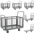 SmarketBuy Platform Truck Cart with Cage, 5 in 1 Heavy Duty Platform Carts with Cage 2000 LBS Capacity Foldable Push Cart Dolly with 5" Casters for Groceries/Garage/Warehouse