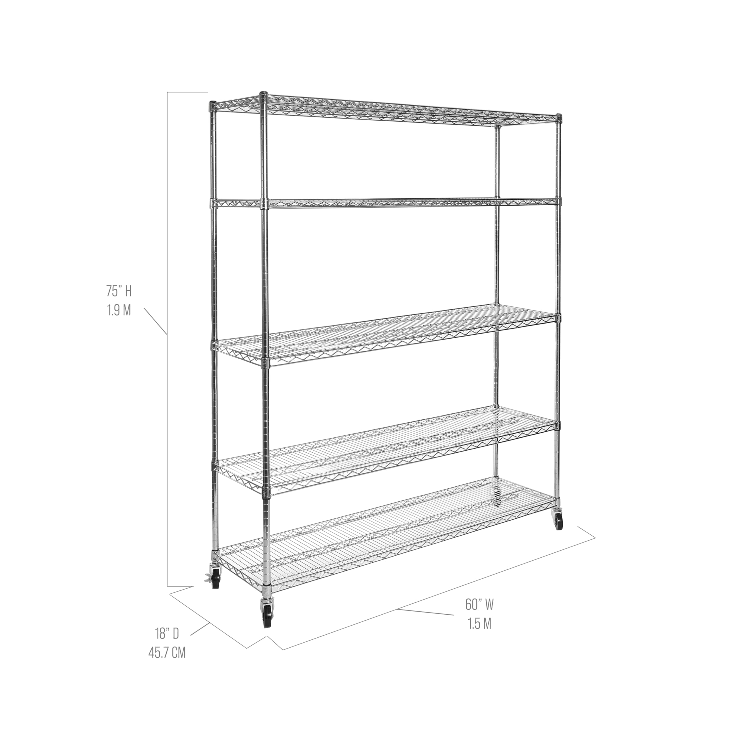 Seville Classics UltraDurable Heavy Duty NSF Solid Steel Wire Rack Storage Unit Organizer for Garage, Warehouse, Office, Restaurant, Classroom, Kitchen, 5-Tier Shelving, 60" W x 18" D