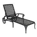 VINGLI Cast Aluminum Outdoor Chaise Lounge Chair with Wheels, Patio Chaise Lounges with 3-Position Adjustable Backrest, Pool Lounge Chair Reclining Chairs for Poolside Tanning (1, Black)
