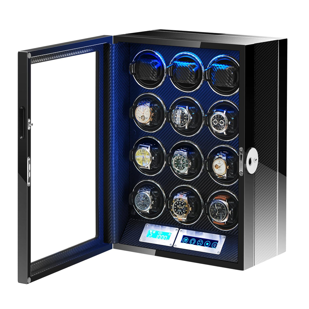 LELTNSOU Watch Winder for 12 Winding Spaces Automatic Watches, Ultra-Quiet Japanese Motors, Built-in LED Illumination and LCD Touchscreen Control