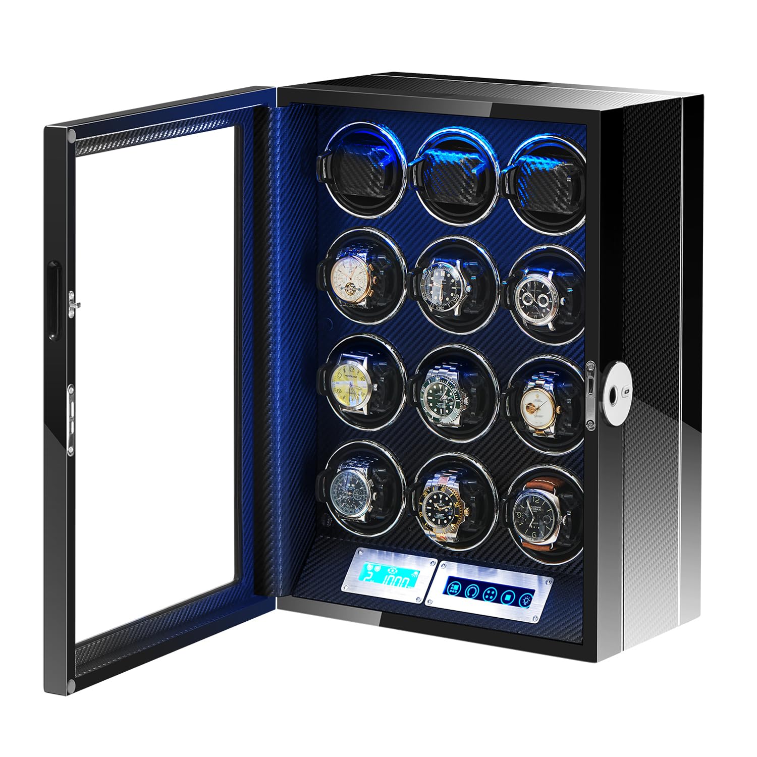 LELTNSOU Watch Winder for 12 Winding Spaces Automatic Watches, Ultra-Quiet Japanese Motors, Built-in LED Illumination and LCD Touchscreen Control