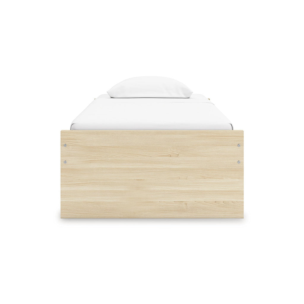 Signature Design by Ashley Onita Scandinavian 2-Drawer Twin Platform Bed with 1 Side Storage, Foundation or Box Spring Not Needed, Light Brown