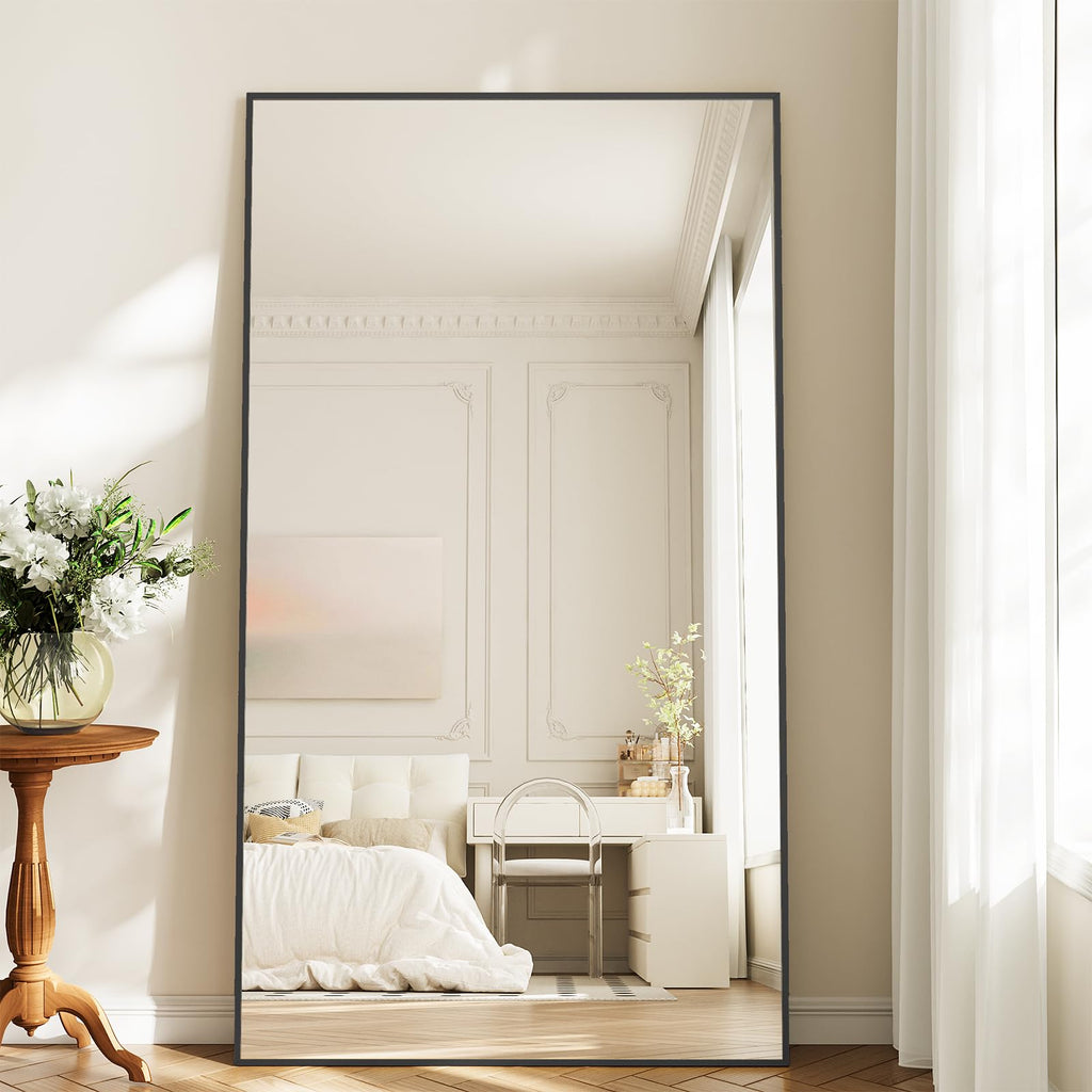 Koonmi 77"x38" Floor Mirror Full Length, Bedroom Floor Body Mirror with Stand, Large Black Mirror, Leaning, Standing or Hanging Horizontally/Vertically