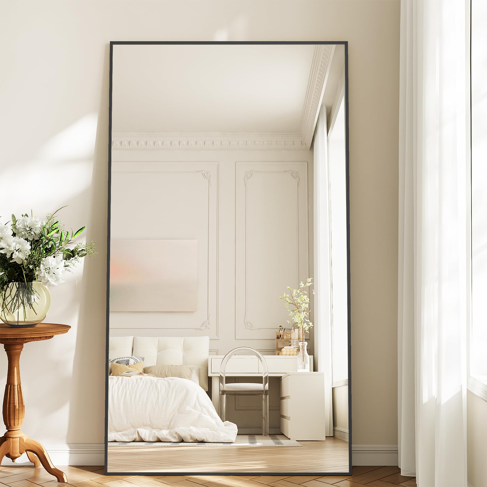 Koonmi 77"x38" Floor Mirror Full Length, Bedroom Floor Body Mirror with Stand, Large Black Mirror, Leaning, Standing or Hanging Horizontally/Vertically