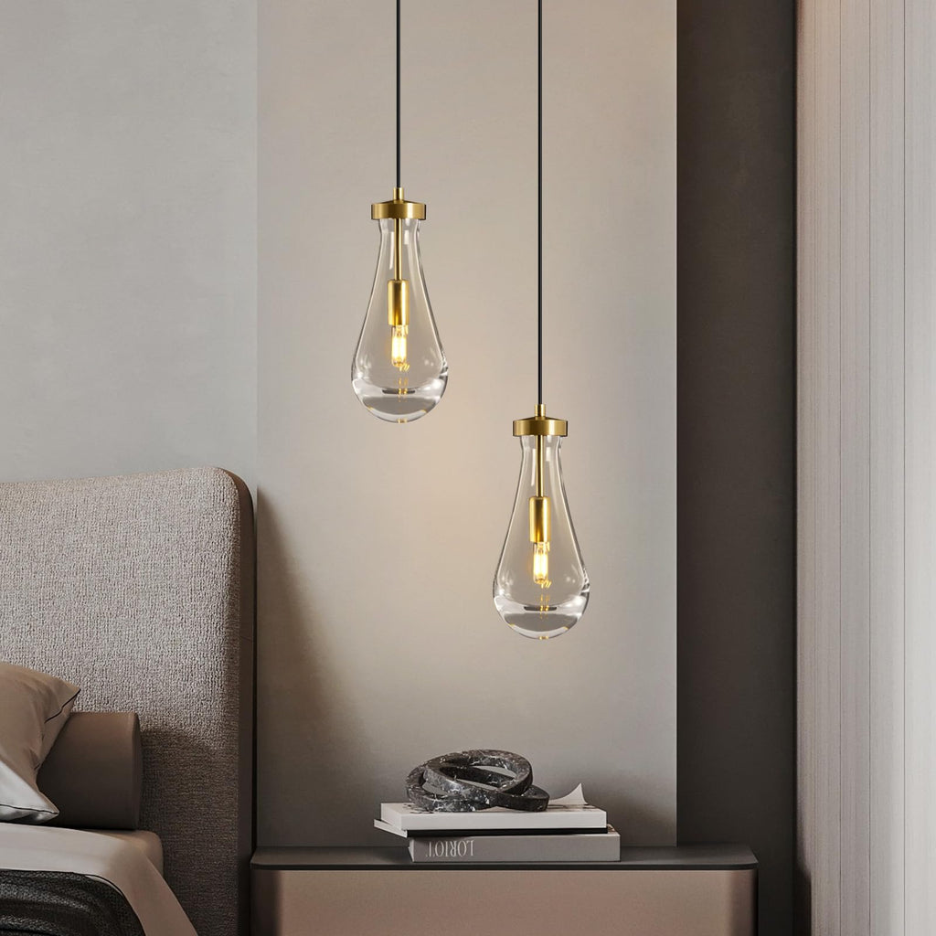 Raindrop Pendant Lights Kitchen Island: 2-Lights Crystal Teardrop Gold Pendant Light Fixture over Dining Table - Modern Glass Gold Rain Drop Ceiling Chandelier Bedroom Bathroom Breakfast Bar Lighting