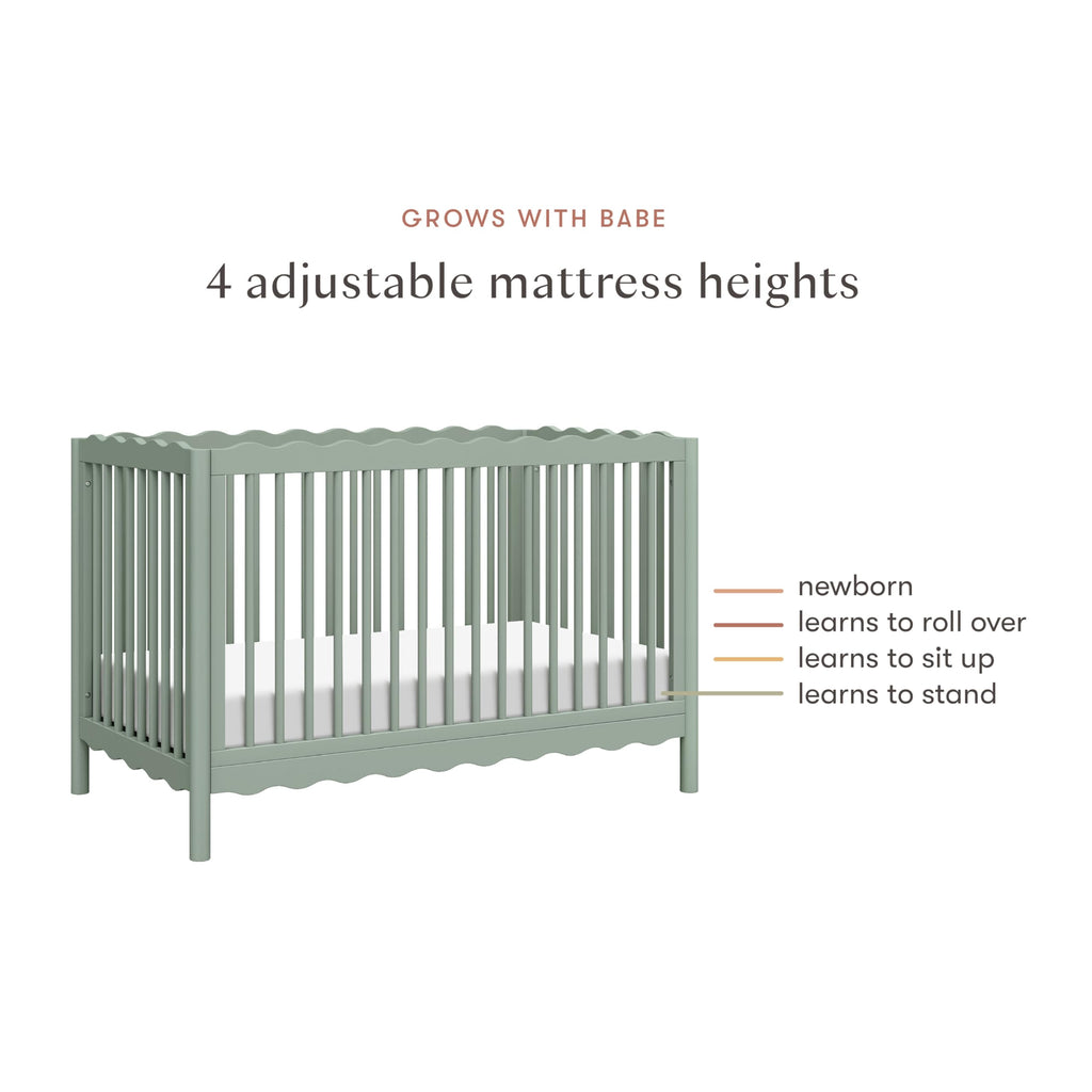 Babyletto Swell 4-in-1 Convertible Crib with Toddler Bed Conversion Kit in Light Sage, Greenguard Gold Certified, Made of 100% Solid Wood