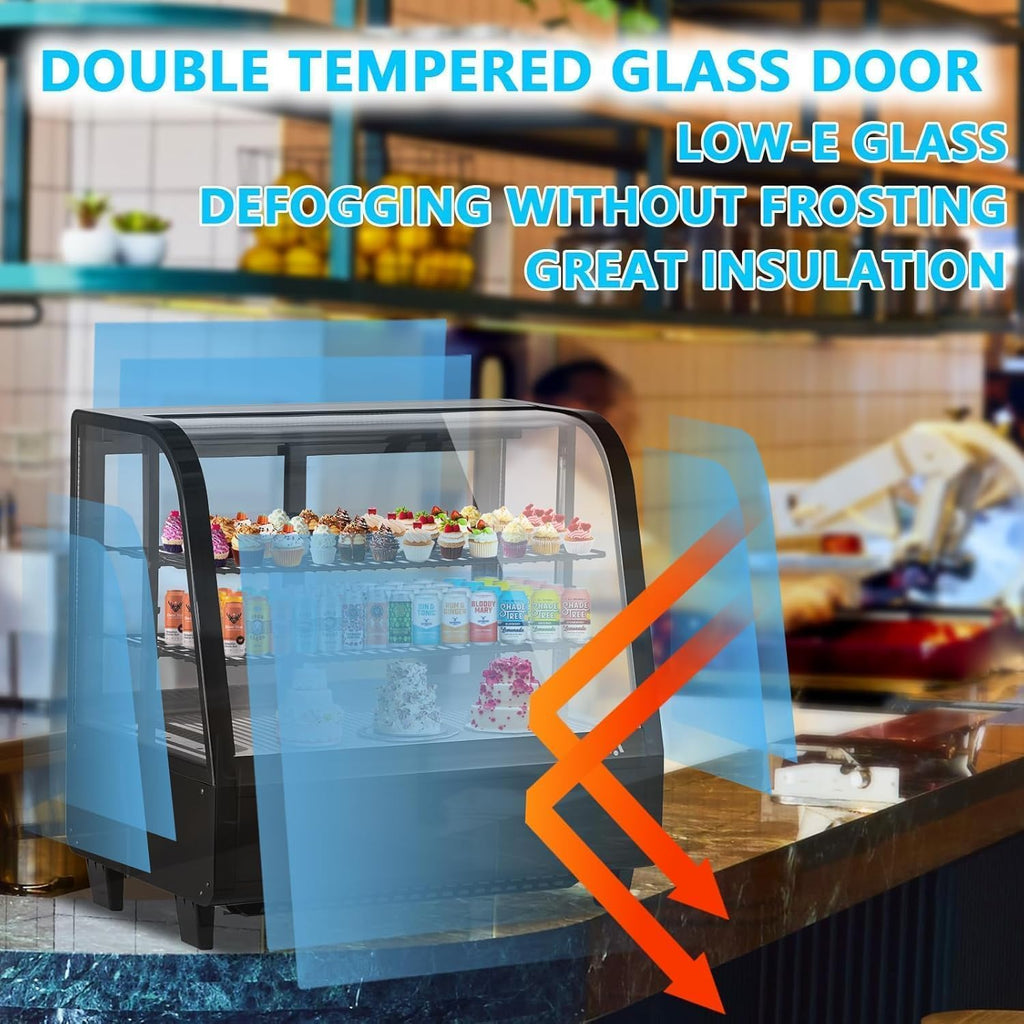 Commercial Display Refrigerator, 3.5 Cu.Ft Refrigerated Display Case with Adjustable Shelves and LED Lighting, Countertop Display Fridge with Rear Sliding Glass Door for Cafe, Restaurant, Bakery
