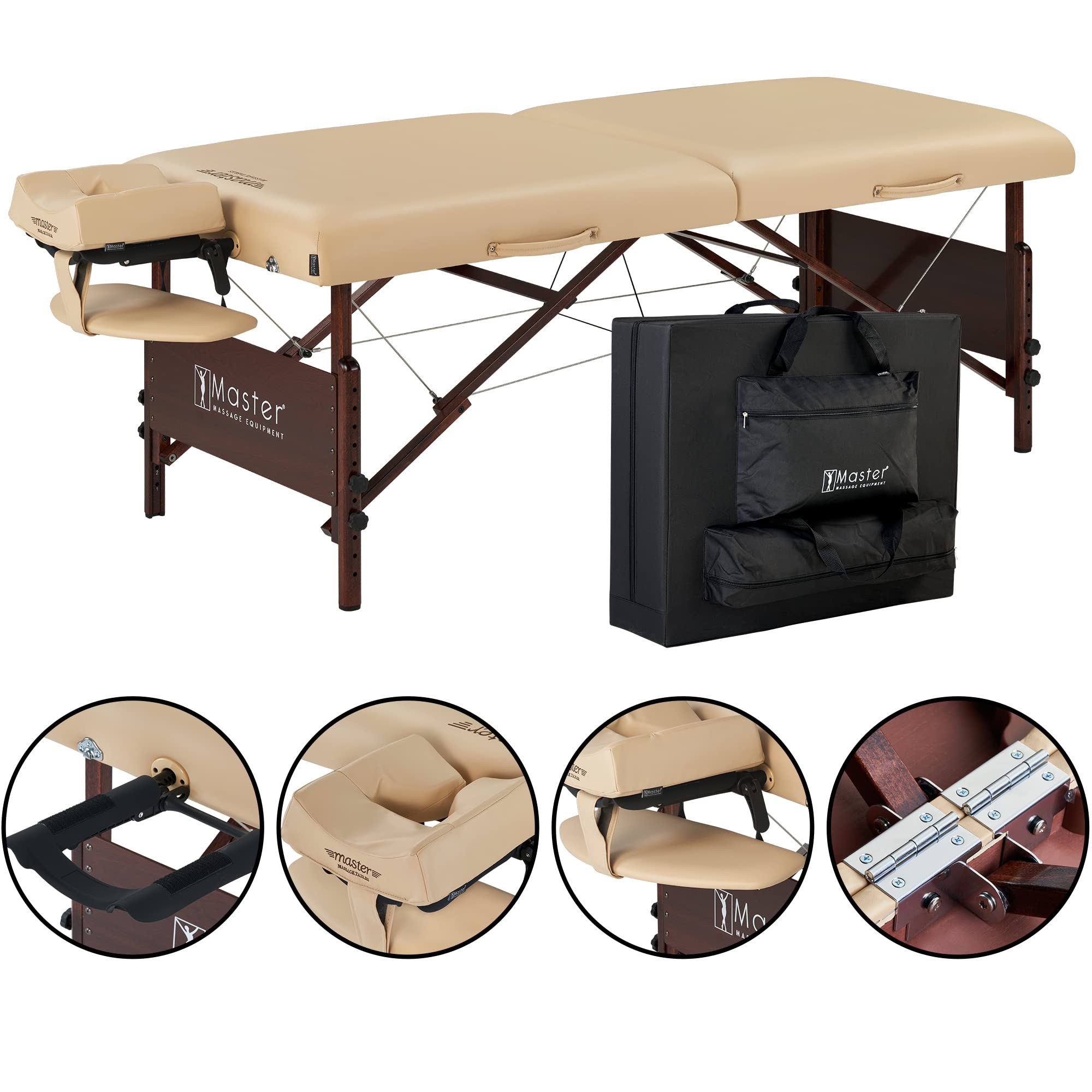 Master Massage 30" Del Ray Pro Portable Massage Table (30" Width x 84" Length) with Adjustable Table Height, 750lbs. Working Capacity- Massage Bed, Tattoo Table, Lash Table - Cream
