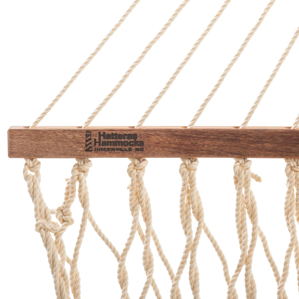 Hatteras Hammocks Deluxe Oatmeal Duracord Rope Hammock with Free Extension Chains & Tree Hooks, Handcrafted in The USA, 450 LB Weight Capacity, 13 ft. x 60 in