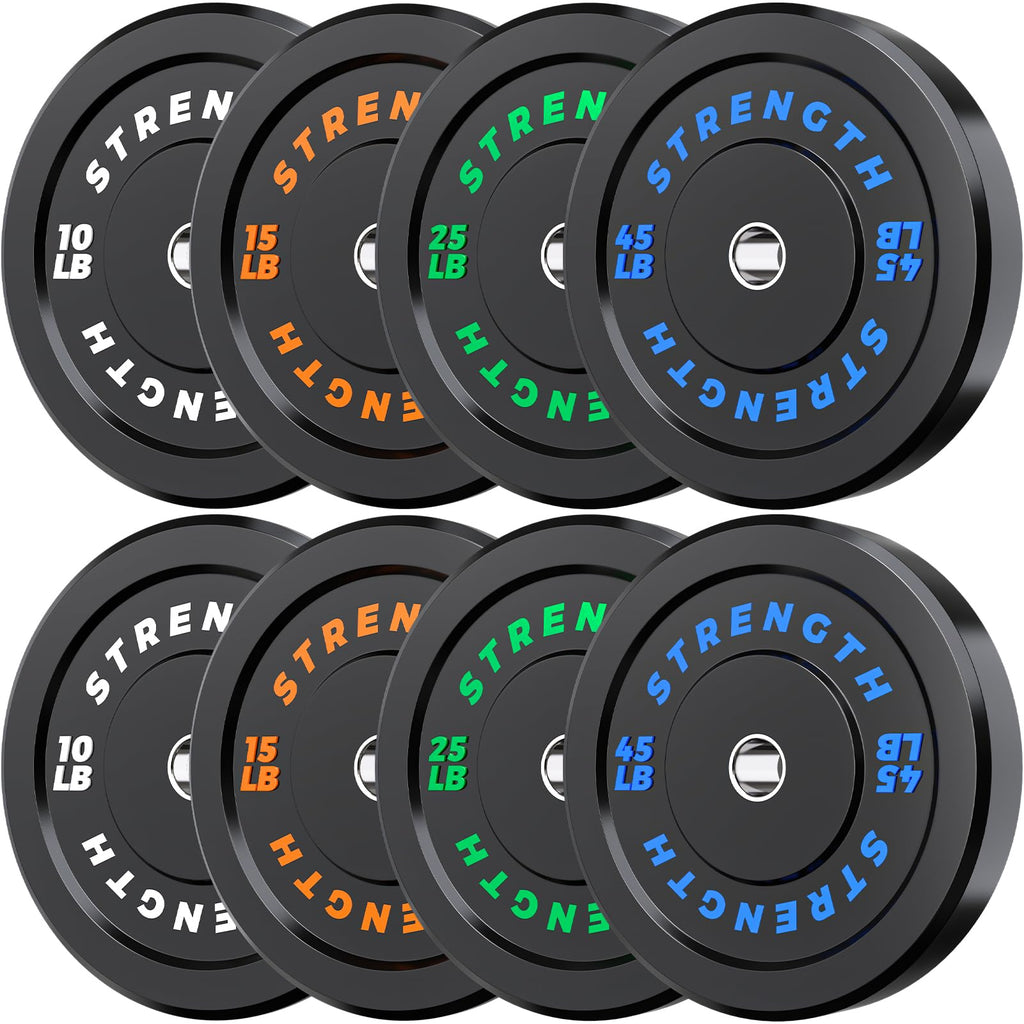 Rendpas 2-Inch Olympic Bumper Plates, 100% Virgin Rubber Low Bounce Barbell Weight for Home Gym Strength Training, 10lb-45lb Black with Color-Coded