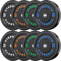 Rendpas 2-Inch Olympic Bumper Plates, 100% Virgin Rubber Low Bounce Barbell Weight for Home Gym Strength Training, 10lb-45lb Black with Color-Coded