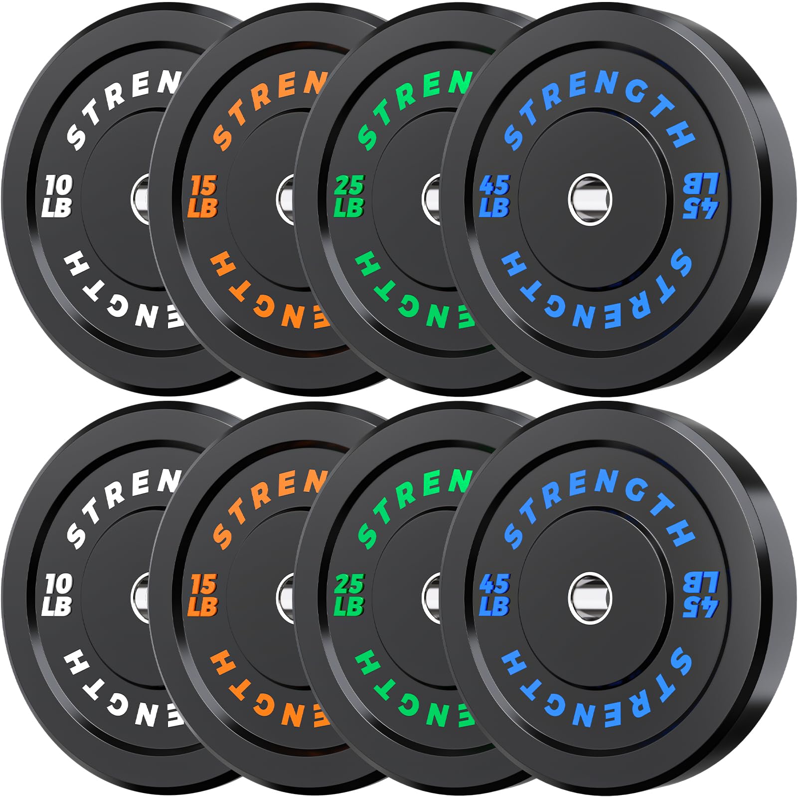 Rendpas 2-Inch Olympic Bumper Plates, 100% Virgin Rubber Low Bounce Barbell Weight for Home Gym Strength Training, 10lb-45lb Black with Color-Coded