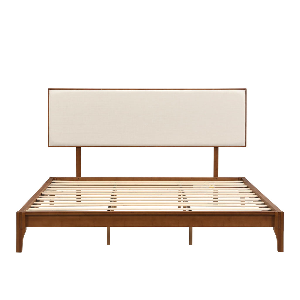 Merax King Size Bamboo Upholstered Adjustable Headboard with 3 Height, Easy Assembly, Brown+Beige