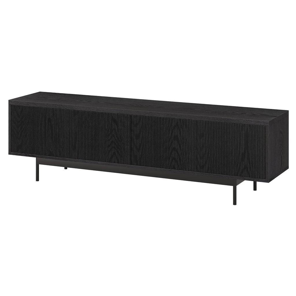 Henn&Hart Fluted TV Stand for TVs up to 75" with 2 Open-Concept Ribbed Storage Cabinets for Living Room, Family Room, or Office, Natural Black