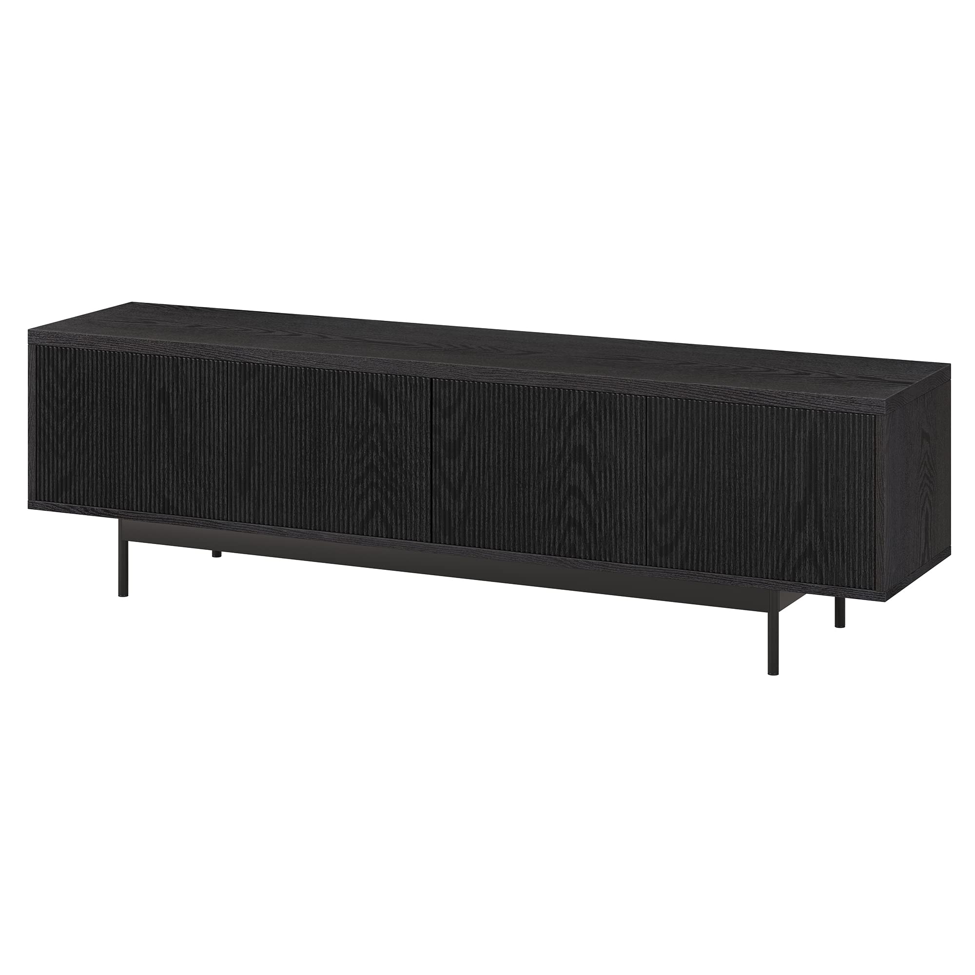 Henn&Hart Fluted TV Stand for TVs up to 75" with 2 Open-Concept Ribbed Storage Cabinets for Living Room, Family Room, or Office, Natural Black