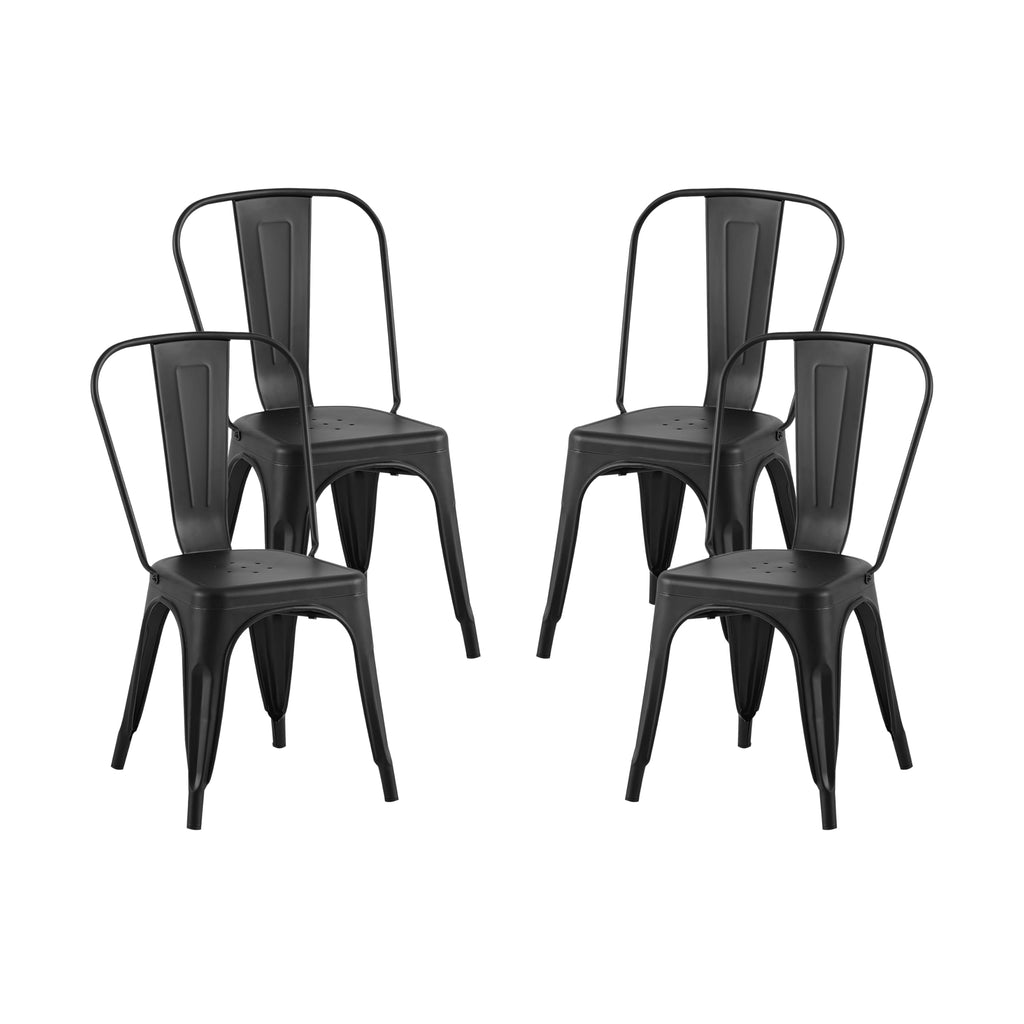 AC Pacific Stackable Metal Dining Chairs Set of 4 for Indoor and Outdoor Use, Durable Stacking Seat, Farmhouse Kitchen, Bar, Patio, Bistro, Cafe, Industrial Style, Matte Black