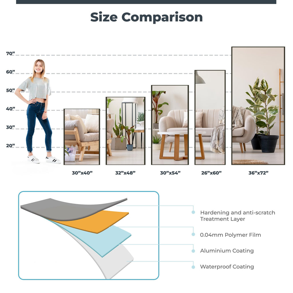 Nano Film Full Length Gym Mirror Shatterproof Oversized Full Body Glassless Mirror for Home Gym Dance Studio and Workout Room 36" x 72" Gold