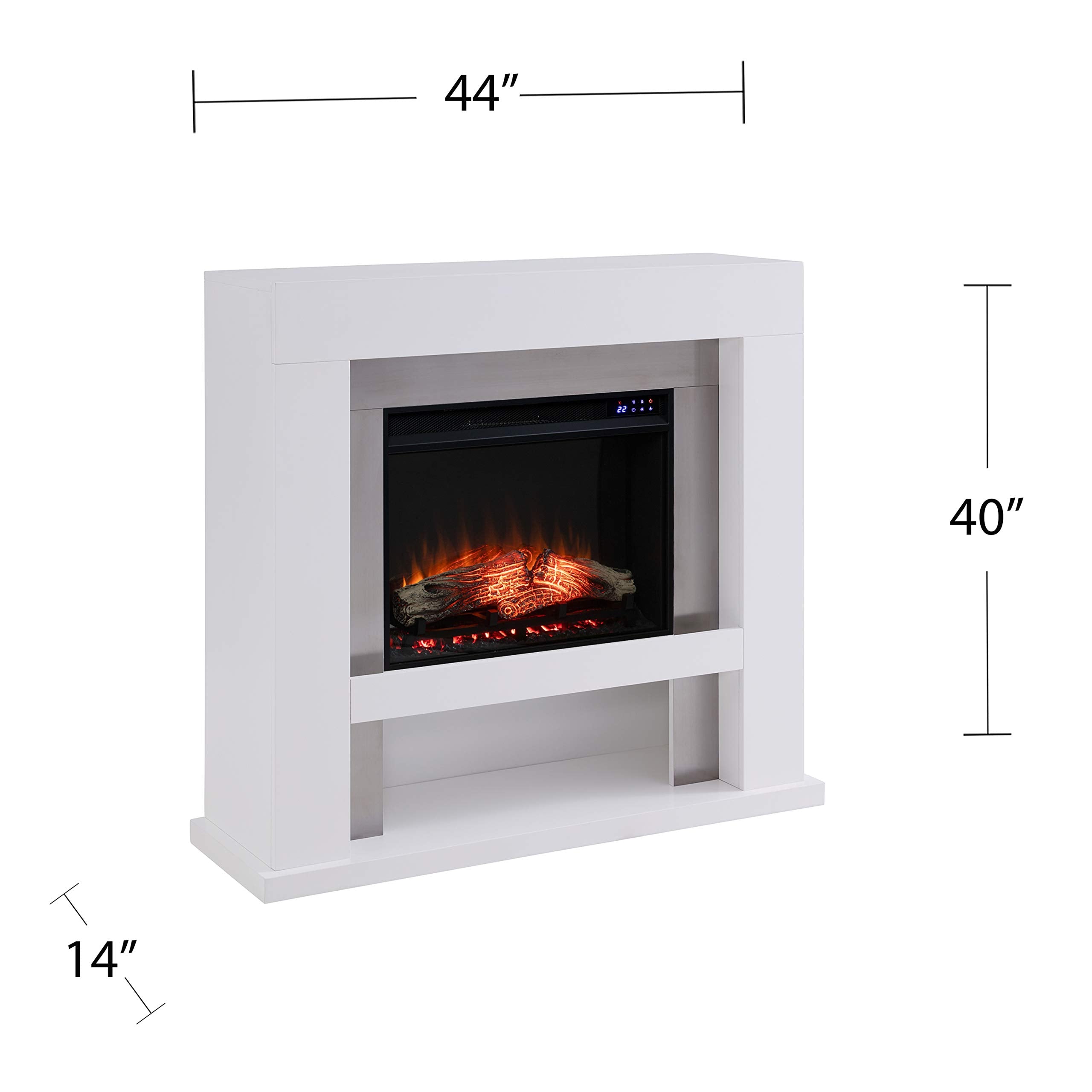 SEI Furniture - Lirrington Stainless Steel Touch Screen Electric Fireplace - Transitional Design, Grey Glass and Wood - Ideal for Living Room, Bedroom (FR1028059)