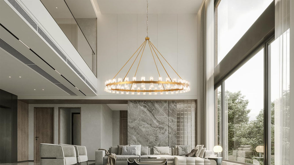 AEULYTIR 70 Inch Gold Wagon Wheel Chandelier with Crystal Shade, 72 Lights, Modern Farmhouse Style, Ideal for Dining Room, Kitchen, Entryways