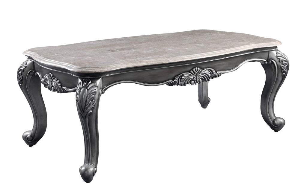 Acme Ariadne Rectangular Marble Top Wooden Coffee Table in Platinum Gray