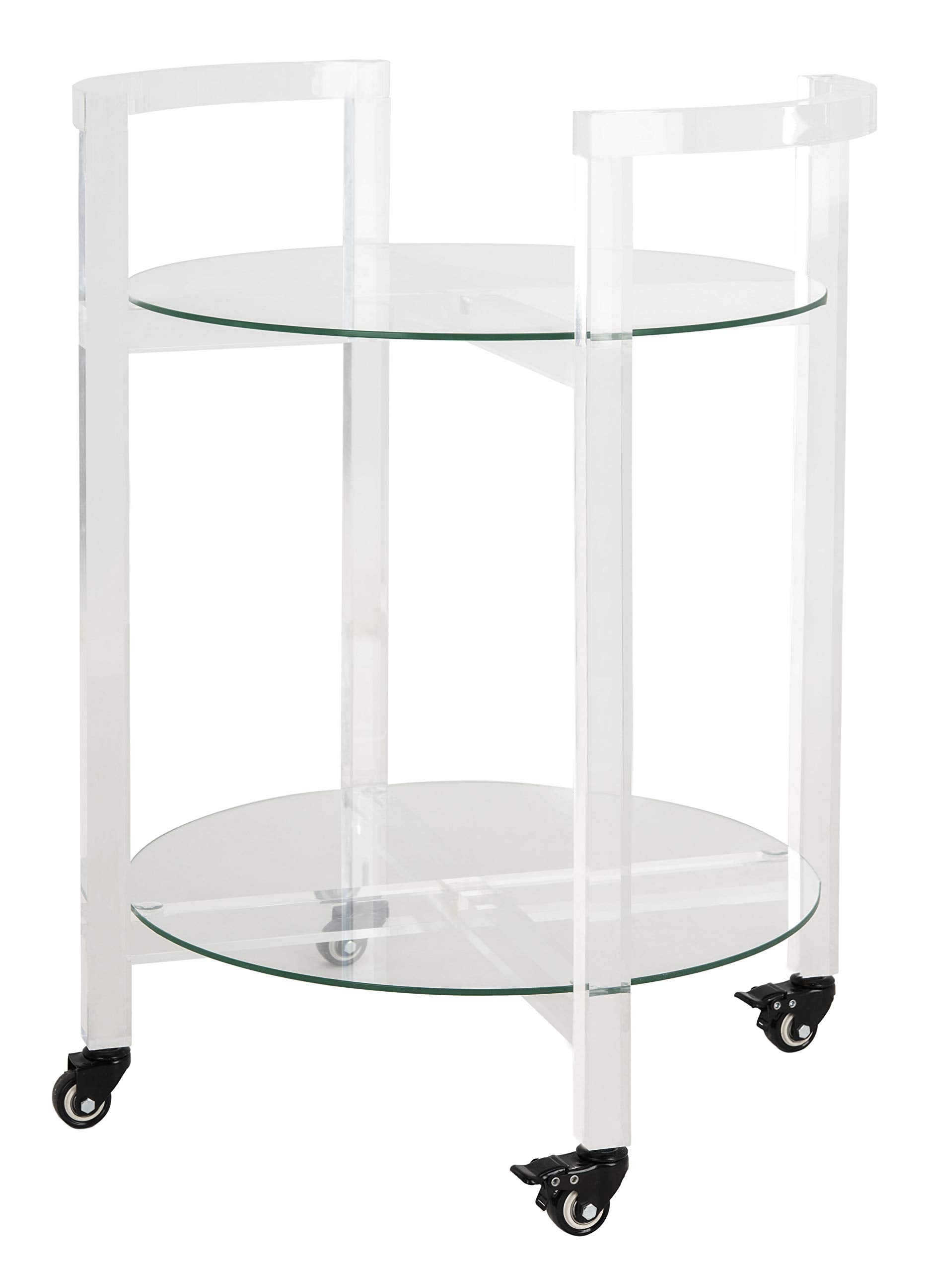 Safavieh Couture Home Jules Glam Clear Acrylic Glass Top 2-tier Bar Cart with Wheels