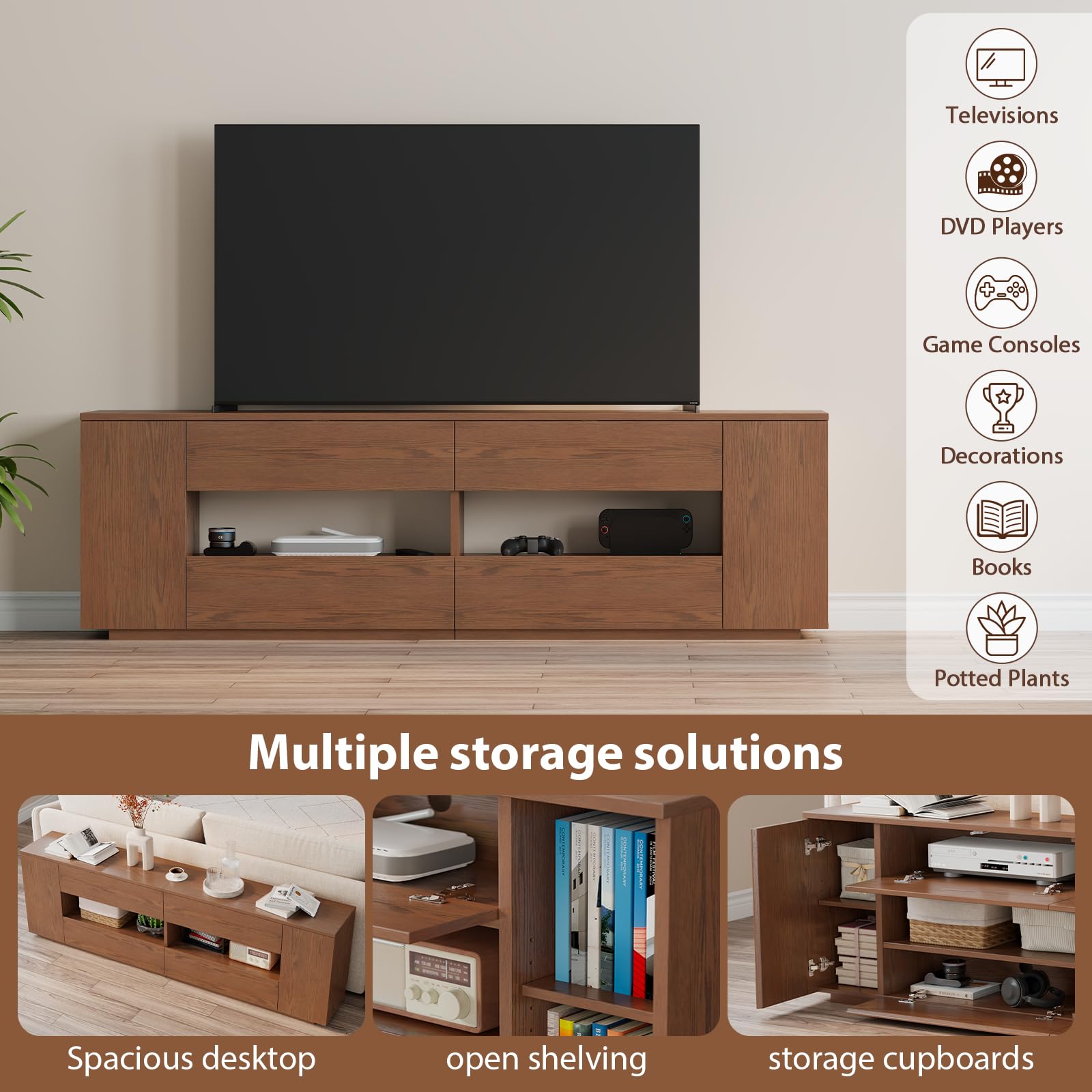 Mansfieler Wood tv Stand 65 Inch for Living Room,Morden Entertainment Center with Storage Cabinet, Console Table and Adjustable Shelvestv Stand Furniture Cable Clamps Bedroom.