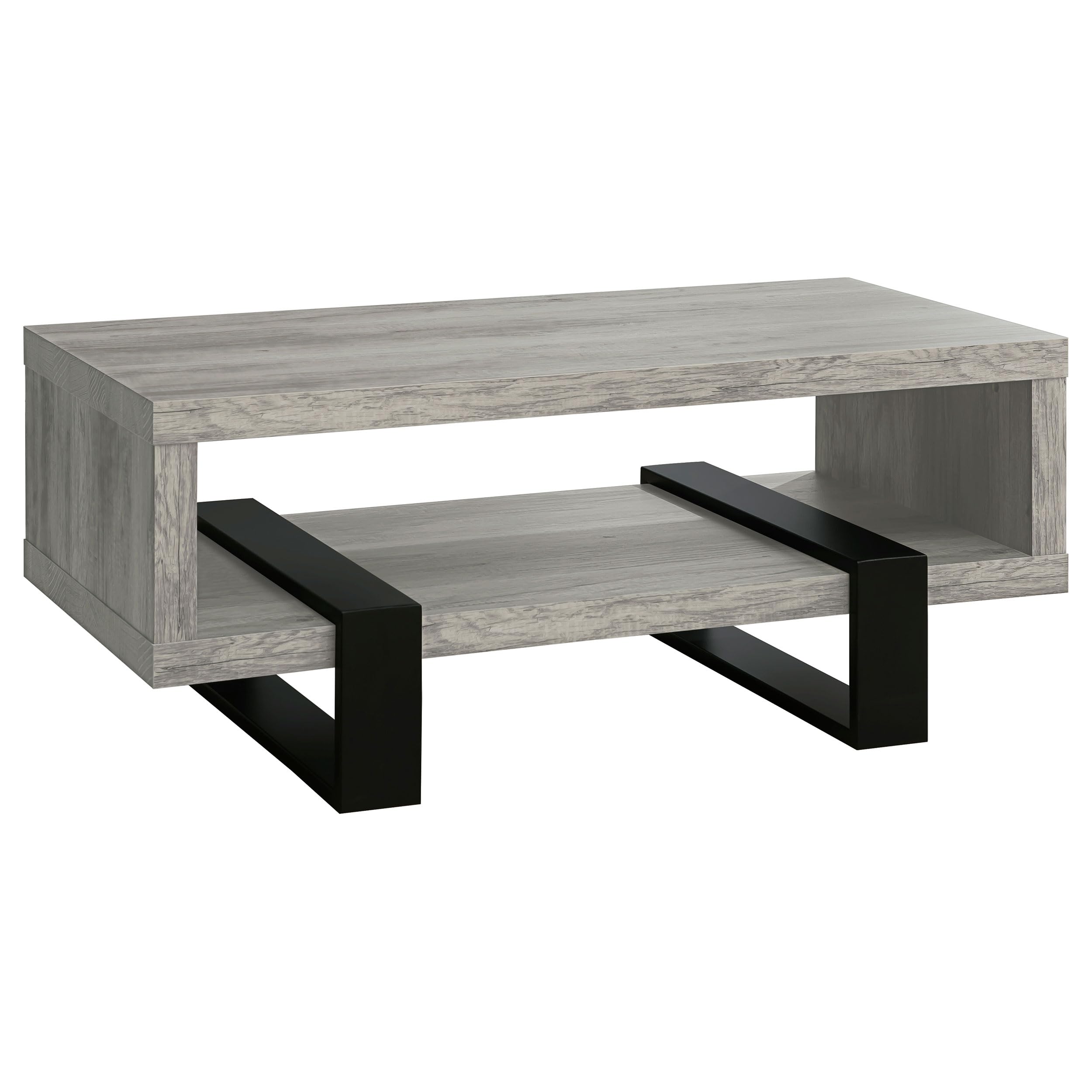 Coaster Home Furnishings - Dinard - Wood - Coffee Table with Metal Bases, Open Shelf, and Rectangular Surface - Living Room - 47-Inch - Grey Driftwood - 720878