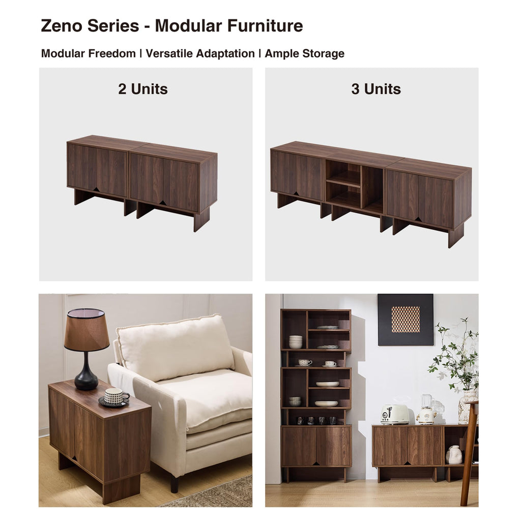 Modular TV Stand for 100-Inch TV,Also Used as Storage Sideboards,Bookcase,4pcs End Table,Nightstand,Buffet Cabinets with Adjustable Shelf,Coffee Table for Living Room,Dining Room,Bedroom, Walnut