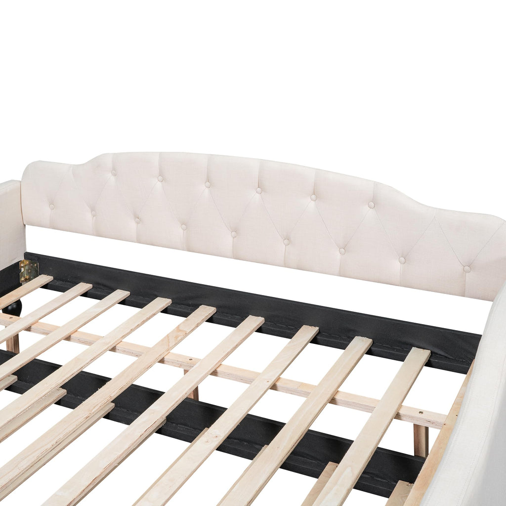 YOPTO Full Size Linen Upholstered Tufted Daybed with Twin Size Trundle,Sofa Bed,No Box Spring Needed, Furniture for Bedroom Living Room Guest Room,Beige