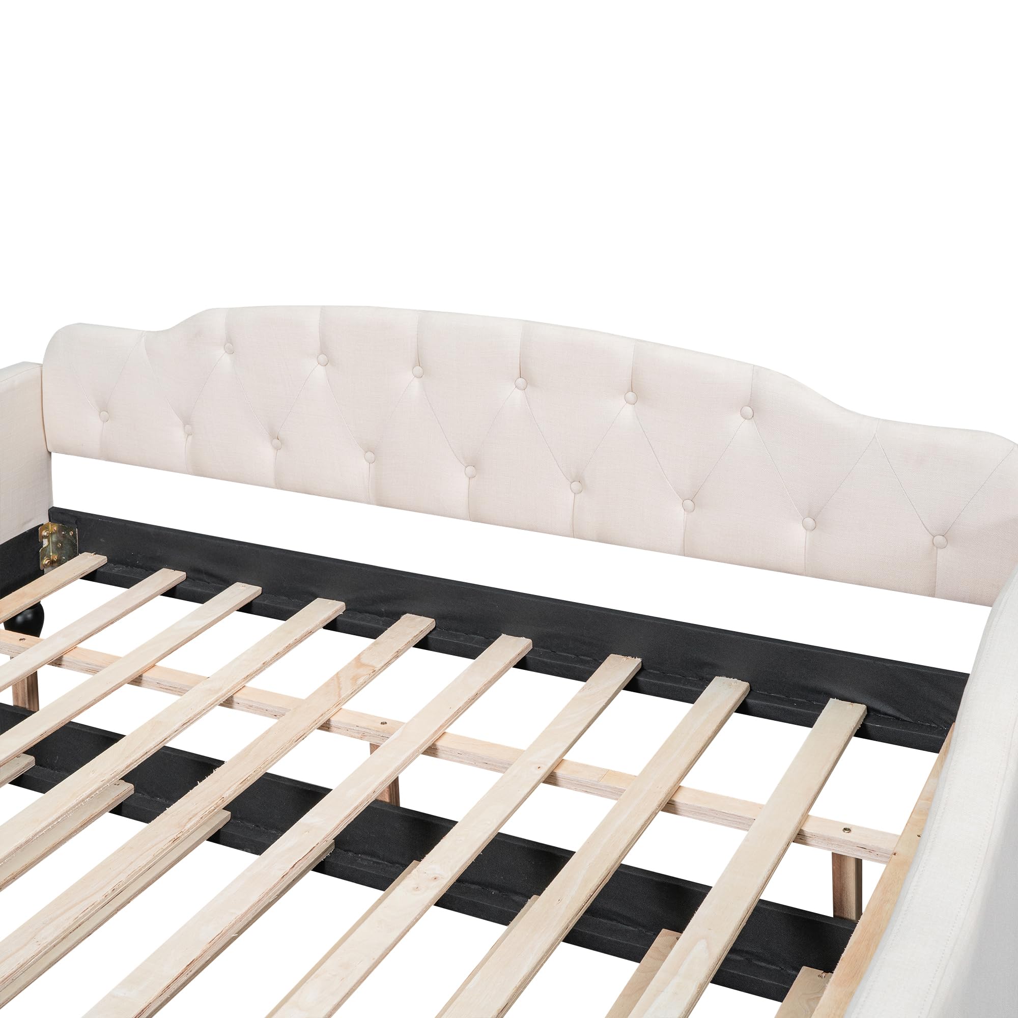 YOPTO Full Size Linen Upholstered Tufted Daybed with Twin Size Trundle,Sofa Bed,No Box Spring Needed, Furniture for Bedroom Living Room Guest Room,Beige