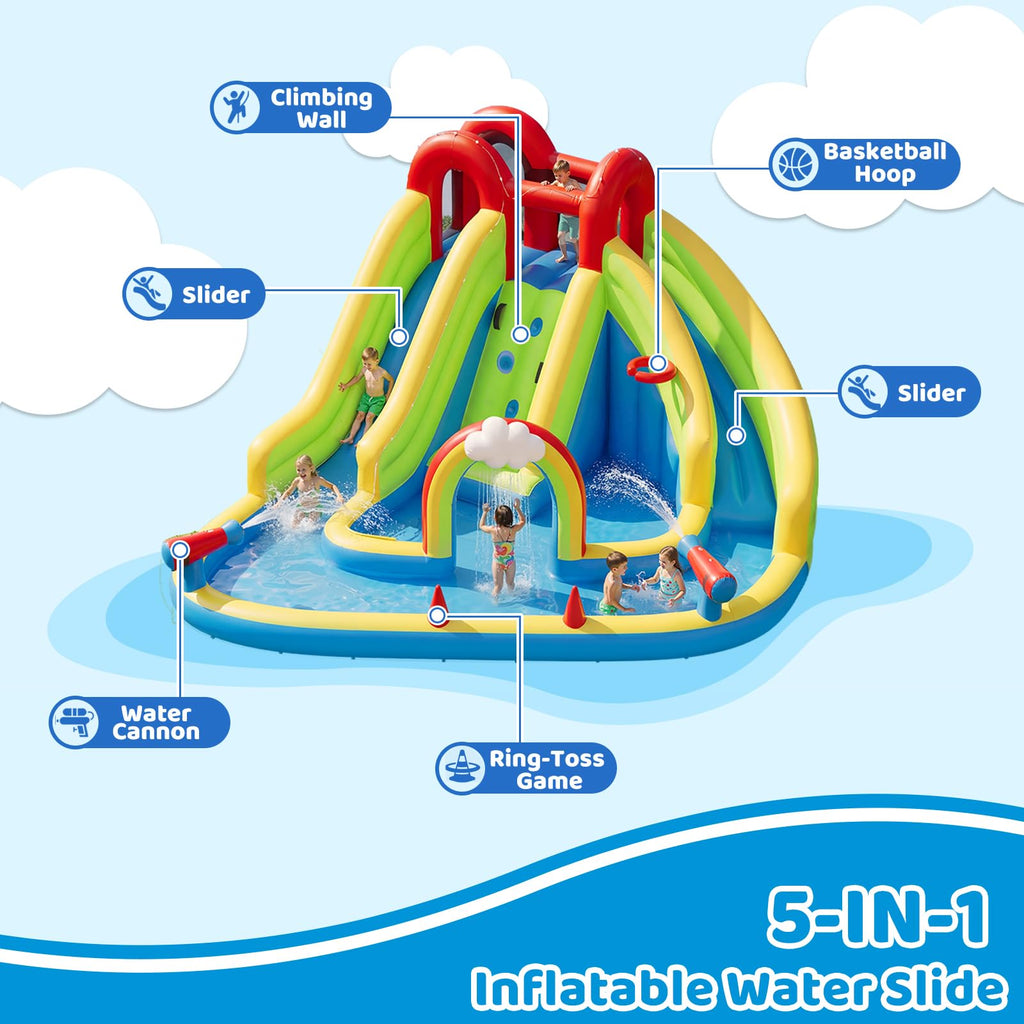 Sunswell Inflatable Water Slide, Blow Up Water Slides for Kids Backyard 6 in 1 Bounce House with 450w Blower, Water Park for Outdoor and Indoor, 15.68‘ x12.57'x86.68''