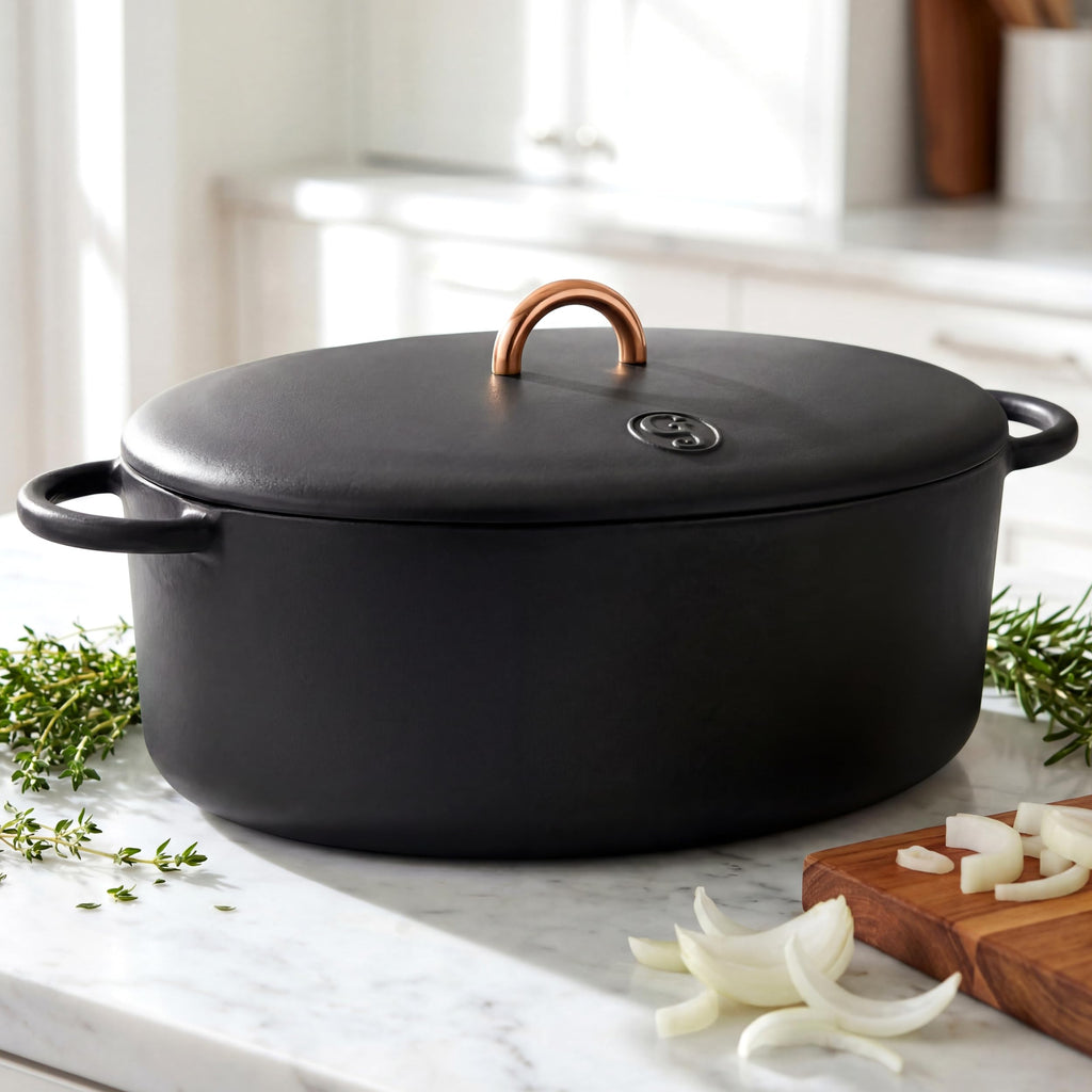 Great Jones Dutchess Cast Iron Dutch Oven Pot With Lid (Pepper) - Large 6.75 Quart Size, Dual Handles - All Stovetop Safe - 500° Dutch Oven For Bread Baking | Dishwasher Friendly