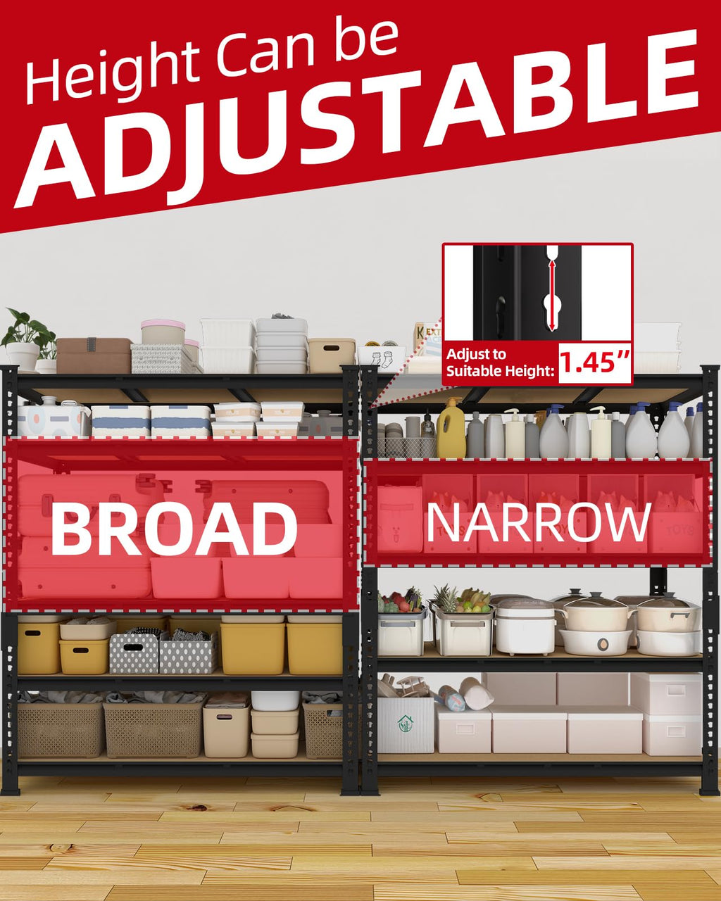 PrimeZone Heavy Duty Garage Storage Shelves - 48" W X 24" D X 72" H Adjustable Metal Shelving Unit, 5 Tier Industrial Shelves for Storage Standing Utility Rack for Warehouse, Basement, Black, 2 Pack
