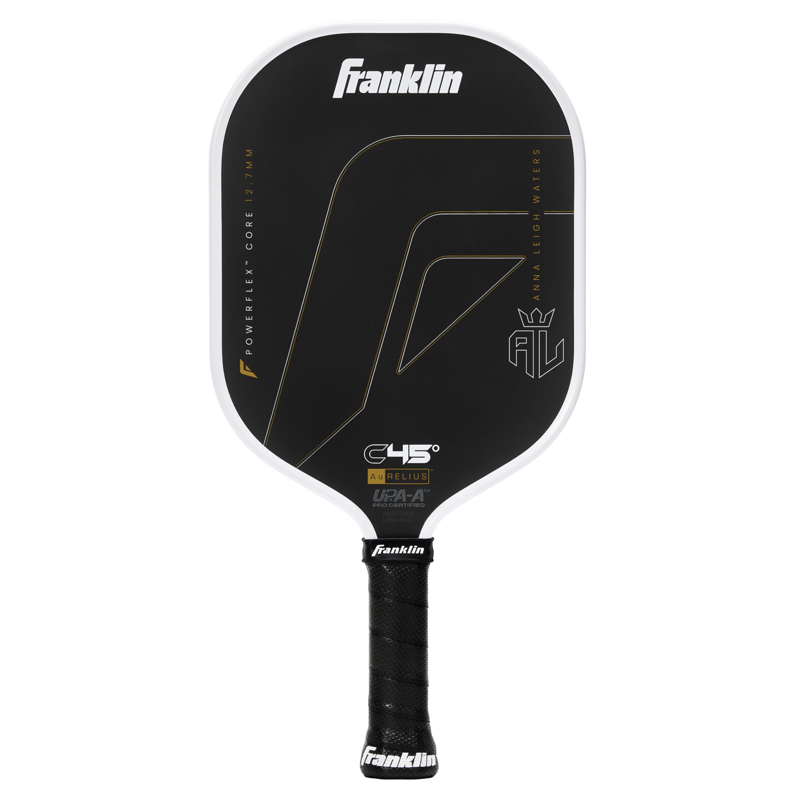 Franklin Sports PRO Pickleball Paddles – C45 Carbon Fiber Series - Official USAP + UPA Approved Pickleball Paddle - Aurelius 12.7mm Polymer Core - Official Shape of Anna Leigh Waters - Black/White