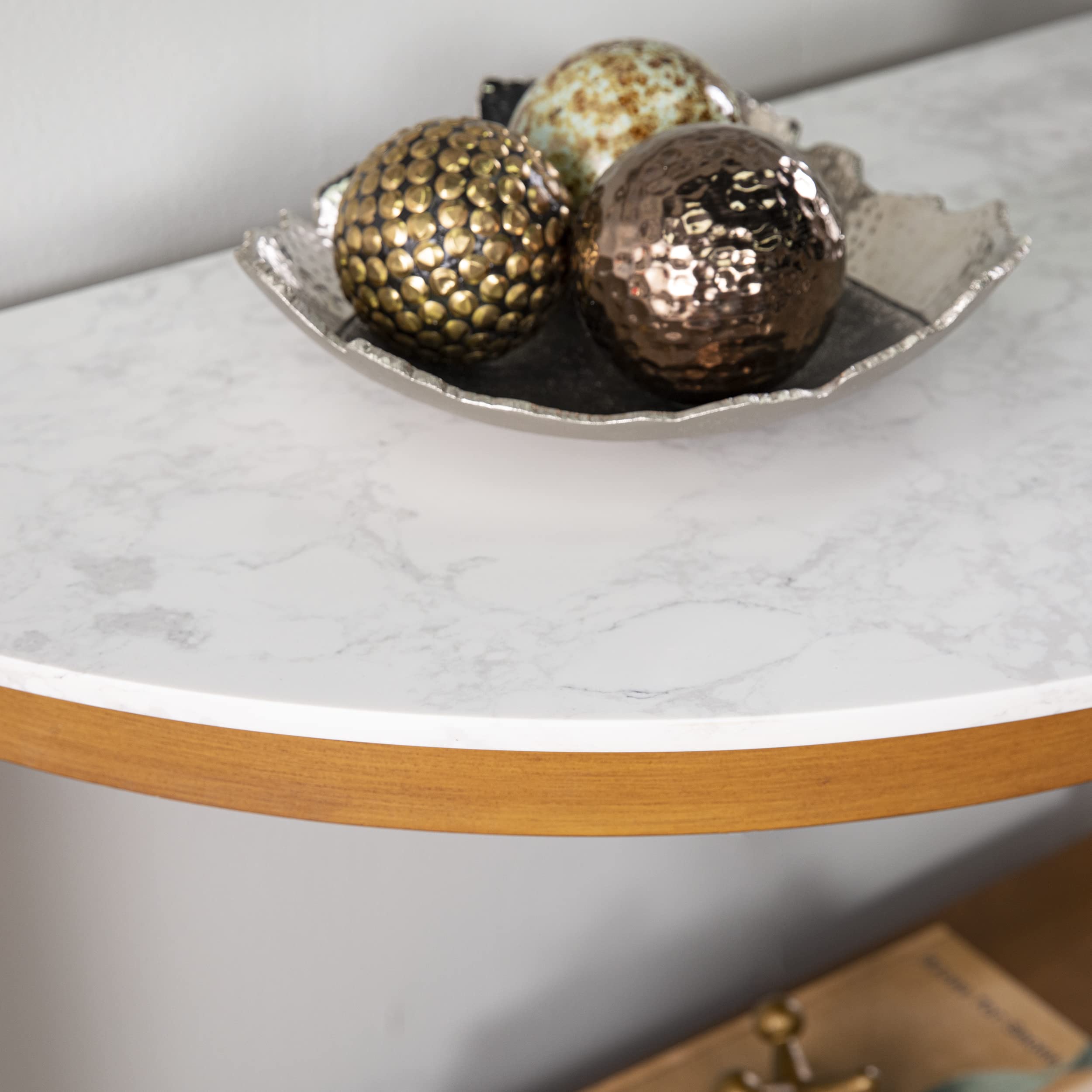 SEI Furniture Chandlen Demilune Wood 41" Console Table, White & Natural