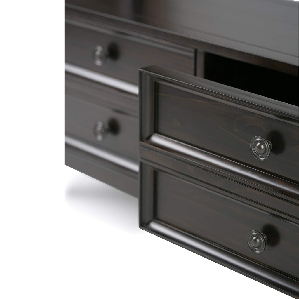 SIMPLIHOME Amherst Console Table - 48 Inch Wide Solid Wood Sofa Table in Hickory Brown, Transitional Storage Table for Entryway or Living Room with 2 Deep Drawers and Large Open Shelf