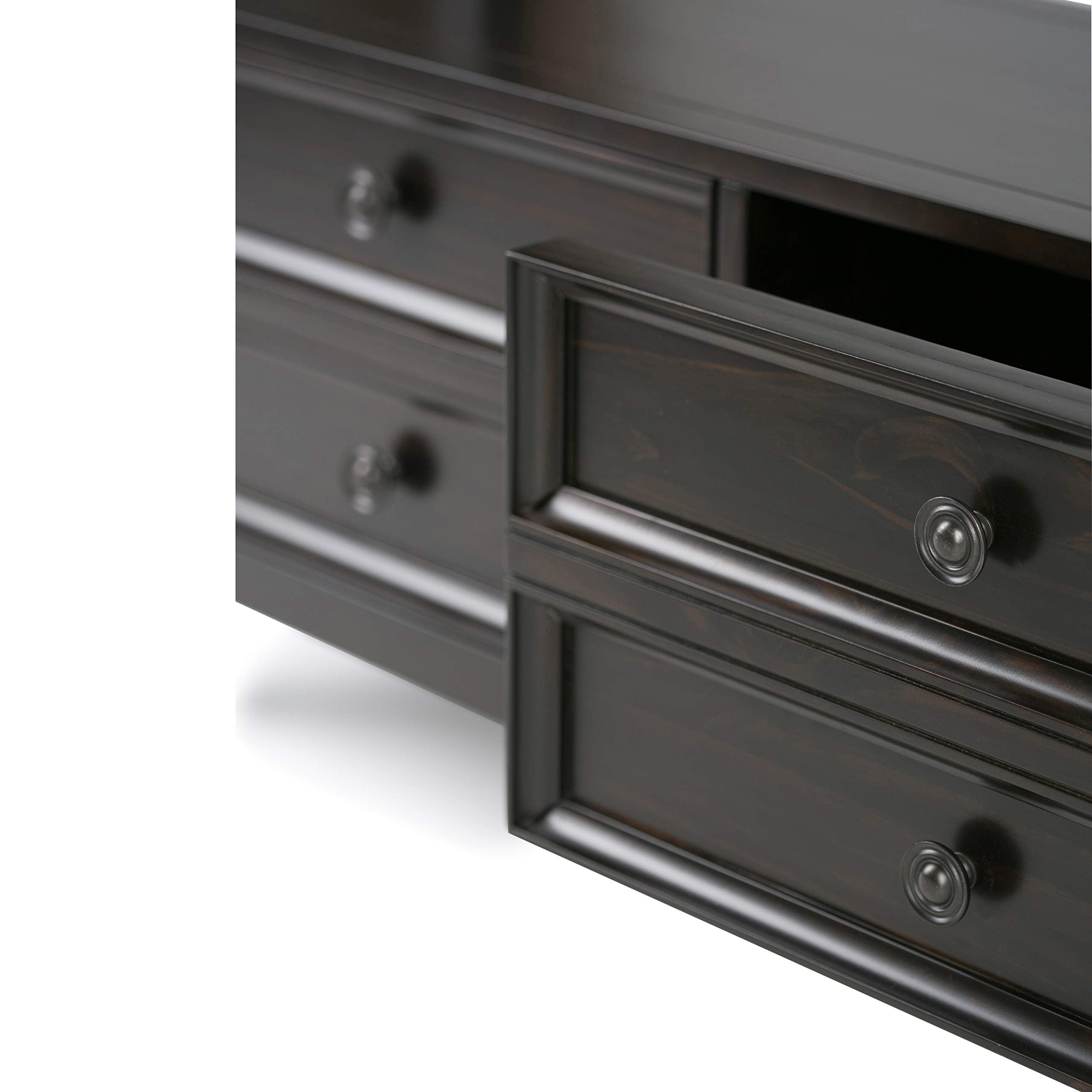 SIMPLIHOME Amherst Console Table - 48 Inch Wide Solid Wood Sofa Table in Hickory Brown, Transitional Storage Table for Entryway or Living Room with 2 Deep Drawers and Large Open Shelf