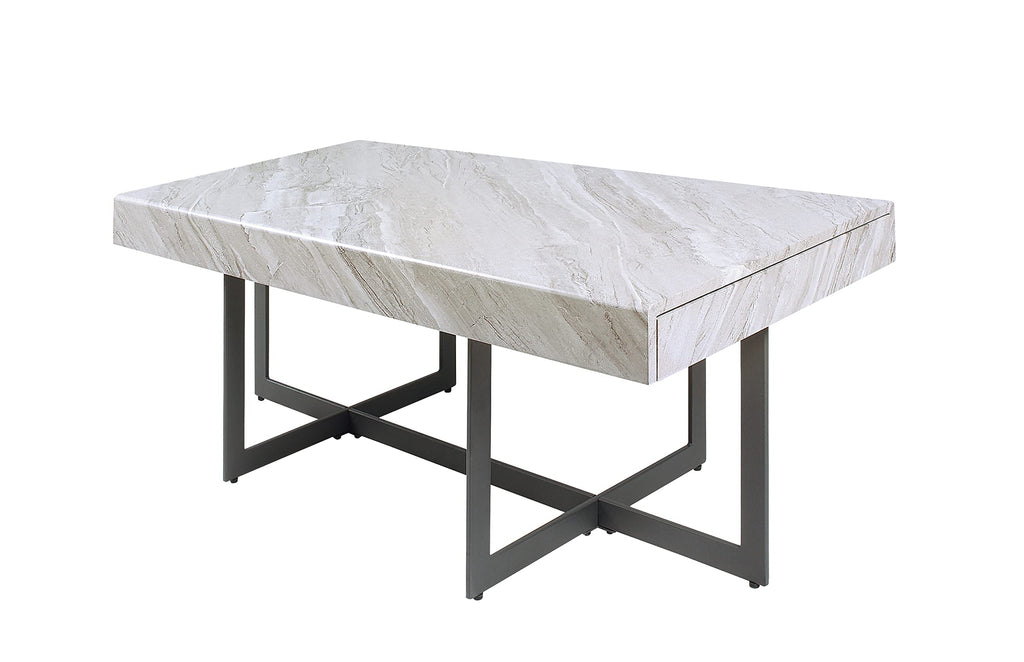 Furniture of America Willy Modern Storage Faux Marble Top 3-Piece Coffee, End and Sofa Table Set for Living Room, Gray