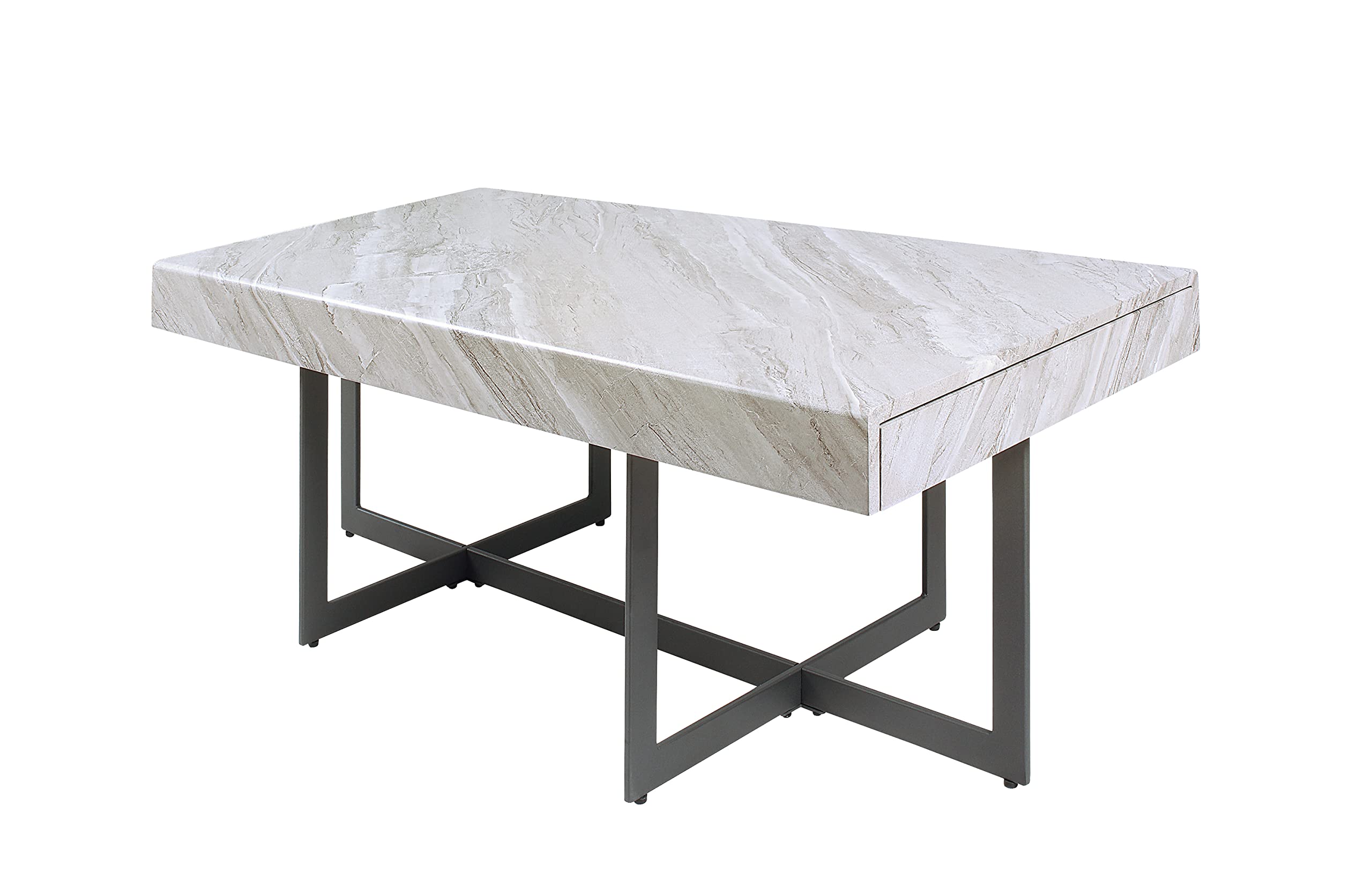 Furniture of America Willy Modern Storage Faux Marble Top 3-Piece Coffee, End and Sofa Table Set for Living Room, Gray