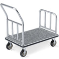 Hotel Luggage Cart, 900LBS Load Capacity Bellman's Cart with 8" Wheels, Brushed Stainless Steel Commercial Grade Hotel Luggage Trolley with Grey Carpeted Deck for Hotels (42''L x 25''W x 38''H)