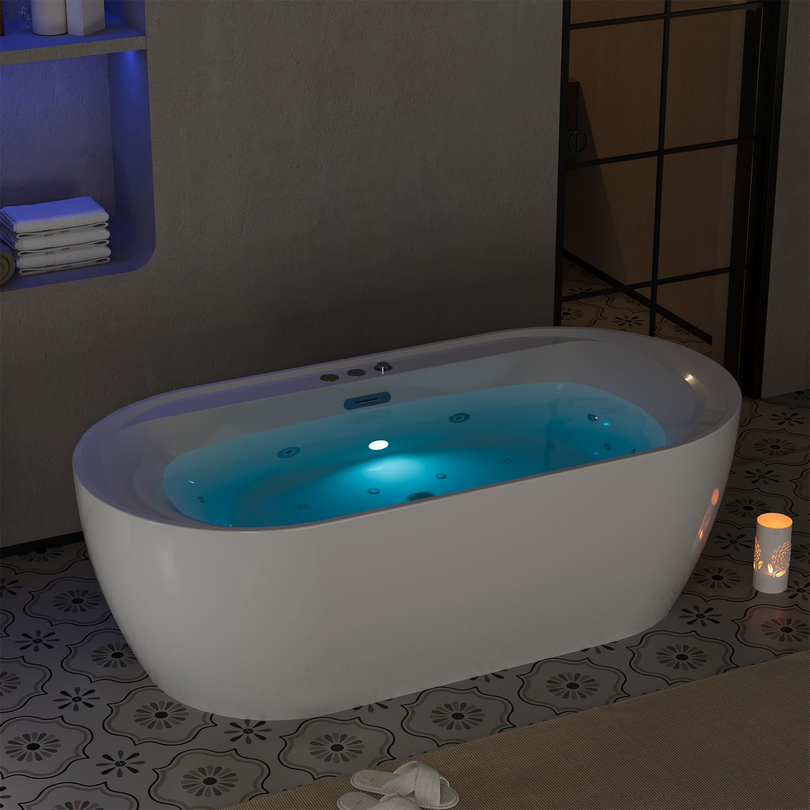 Jet Massage Freestanding Bathtub 71 inch Acrylic Soaking Tub with Bubble Jets and Manual Air Adjustment, Home Spa Bath for Relaxing Deep Water Massage
