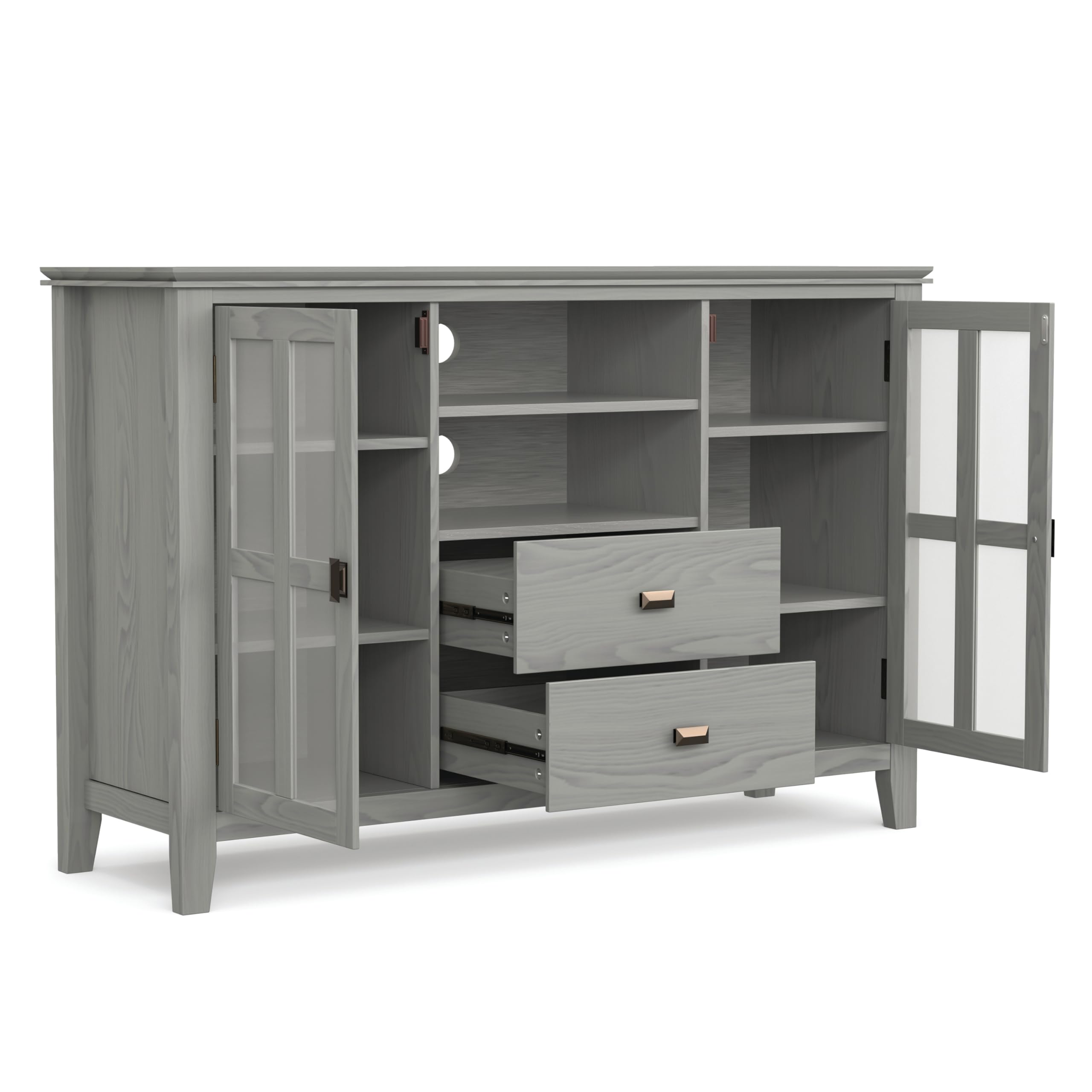 SIMPLIHOME Artisan TV Stand - 53 inch Wide Solid Wood Tall Media Console in Fog Grey, Contemporary Entertainment Center for Living Room for TVs up to 60 Inches with Drawers and Cable Management
