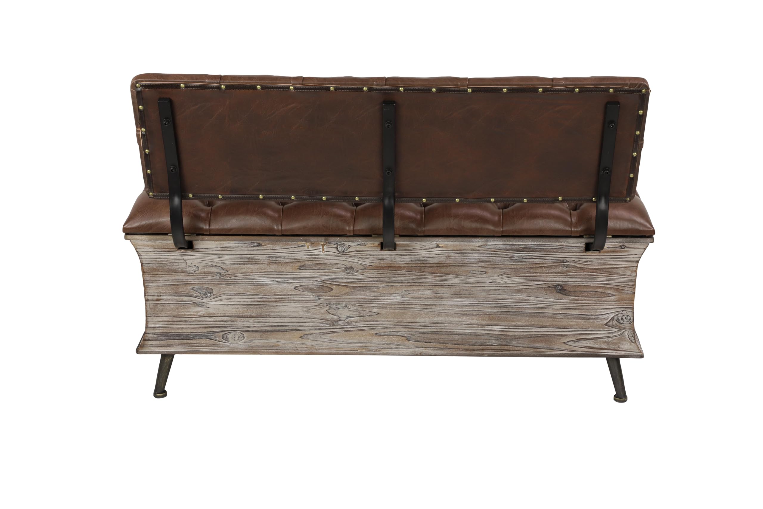 Deco 79 Wood Room Storage Bench Entryway Bench with Tufted Faux Leather Seat and Back, Bench 47" x 20" x 32", Brown