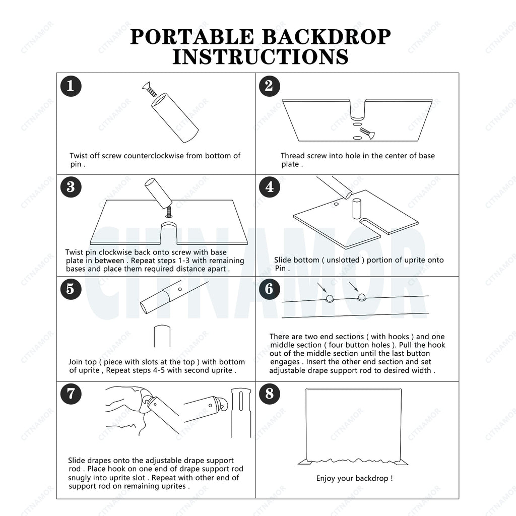 Pipe and Drape Adjustable Uprights, Crossbars,Bases & Hangers - Drape Systems for Backdrops, Trade Shows, Events, Photo Booths and Decorations by CITNAMOR (10' Tall x 10' Wide Kit)