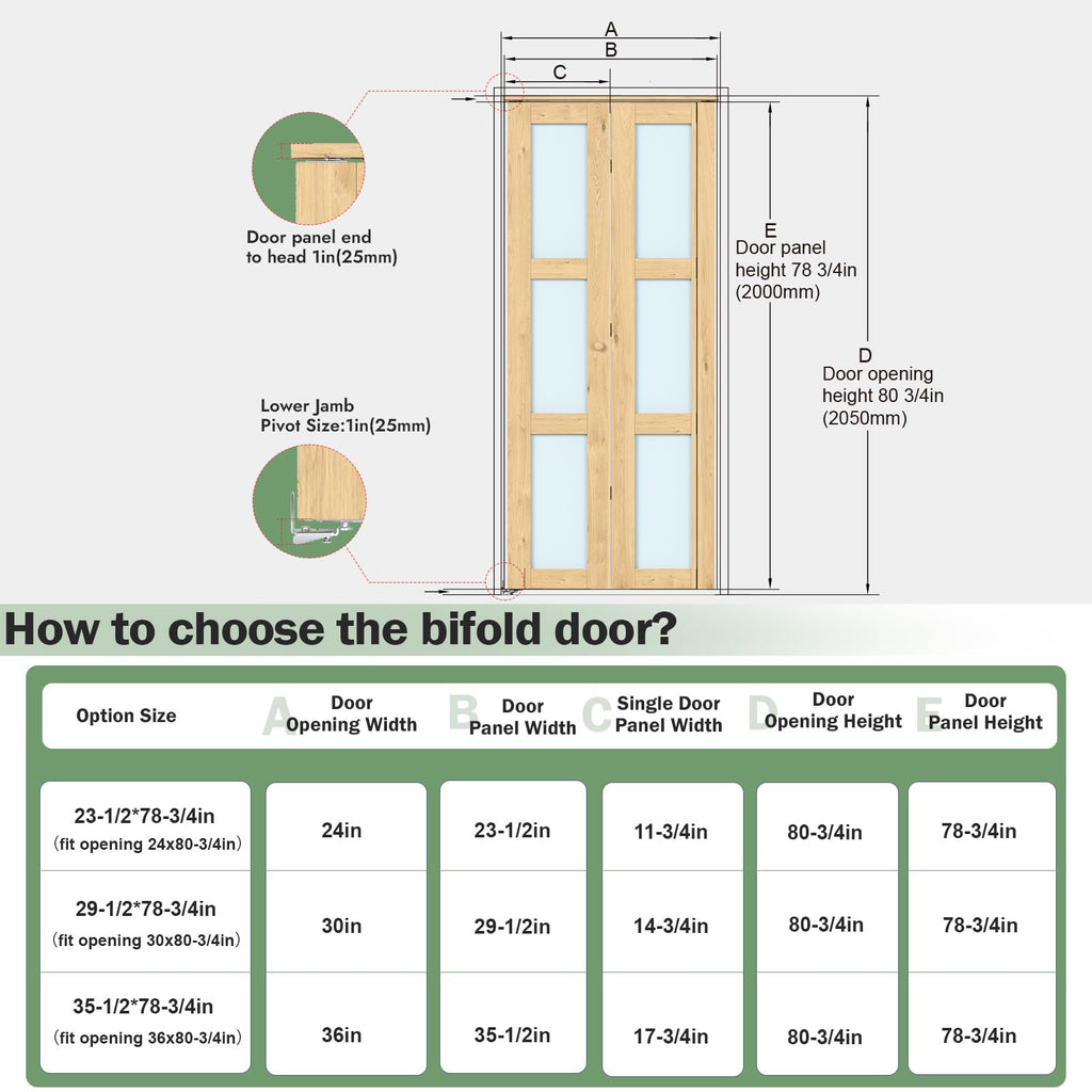 Roymelo Bifold Doors for 36"×80" Opening, Sliding Interior Tempered Frosted Glass Closet Folding Barn Door with Concealed Hardware Kit Included, 3-Panel Frosted Glass, Preassembled Door, DIY staining