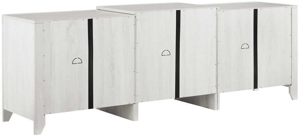 Crosley Furniture Ronin Low Profile Fireplace TV Stand for 75+ inch TVs, Entertainment Center with Shelves, Whitewash