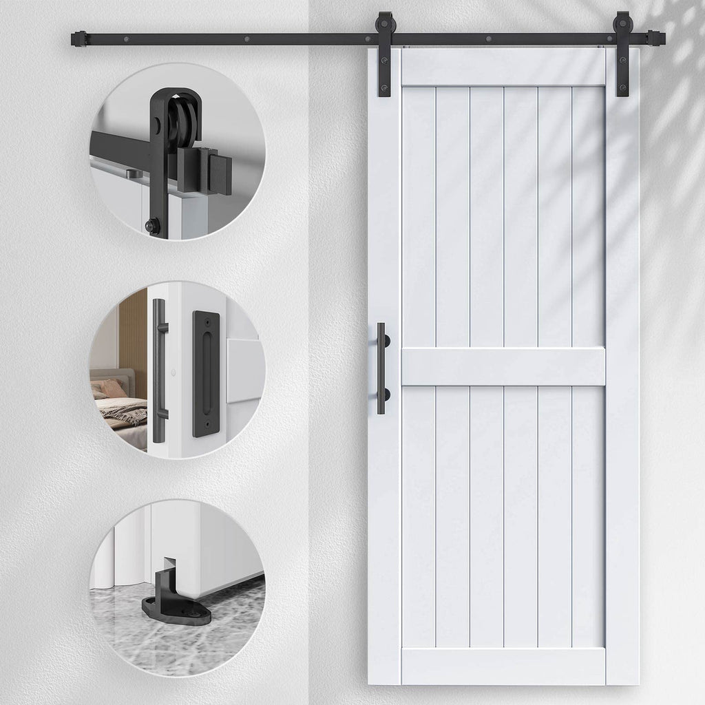 EaseLife 36 x 84 inch White Barn Door with 6.6FT Sliding Door Hardware Kit Included & Handle,Solid Wood Covered with Waterproof PVC Surface,DIY Assemblely,Easy Install,H-Frame,Fit 32-34in Wide Opening